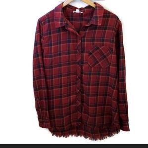 Beachlunchlounge Plaid Button-up Raw Hem Large